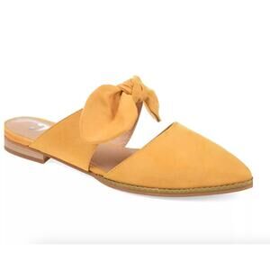 Women's Telulah Bow Slip On Flat Mules Yellow Faux‎ Suede Size 10